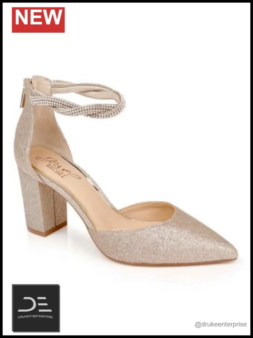 Jewel Badgley Mischka Tinsley Pointed Toe Block Heel Pumps | Gold Glitter Heels